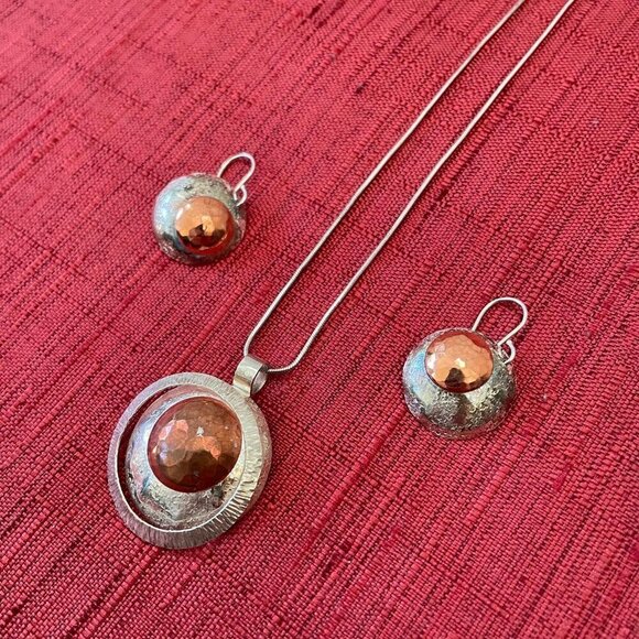 Jessie Senecal Handmade Sterling Sliver "Copper Circles" Necklace and Earrings - Picture 1 of 4